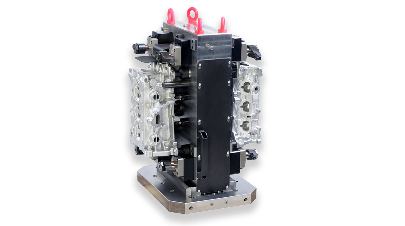 Machining fixture at Nissan UK equipped with KOSMEK High-Power Clamping Systems, ensuring accurate clamping, safety, and cost-efficient operation.