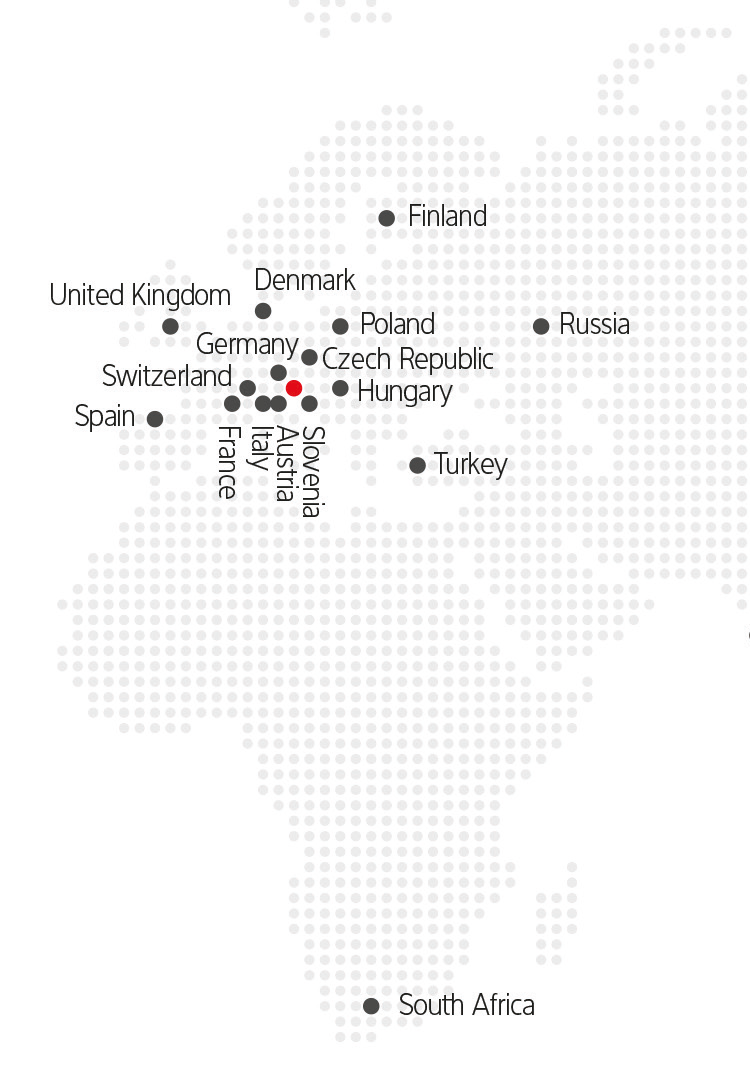 Map showing KOSMEK distributor network across Europe, the Middle East, and Africa for local support and fast delivery.