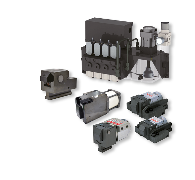 KOSMEK hydraulic and pneumatic clamps and units for reliable, automated mold clamping in production.