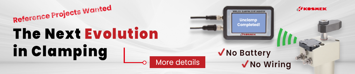 KOSMEK Reference Projects Wanted banner for Wireless Sensing Technology in clamping applications