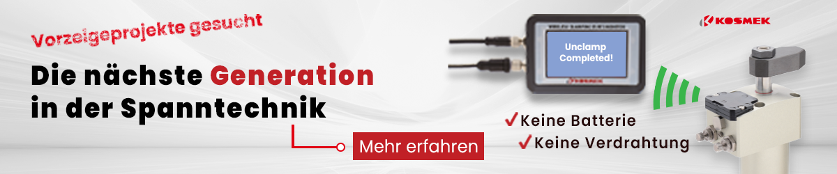 KOSMEK Banner Vorzeigeprojekte gesucht für Funkabfrage-Technologie in Spannanwendungen